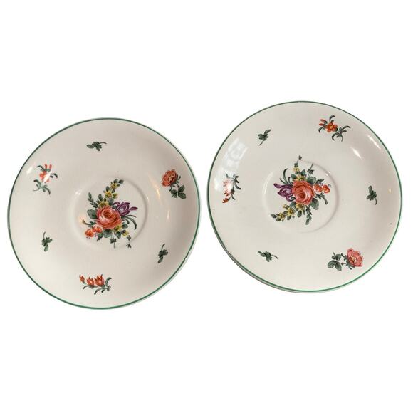 Bristol England Vintage Pair 2 Handle Bowl  & Saucer Floral Pattern Reproduction - Picture 4 of 8